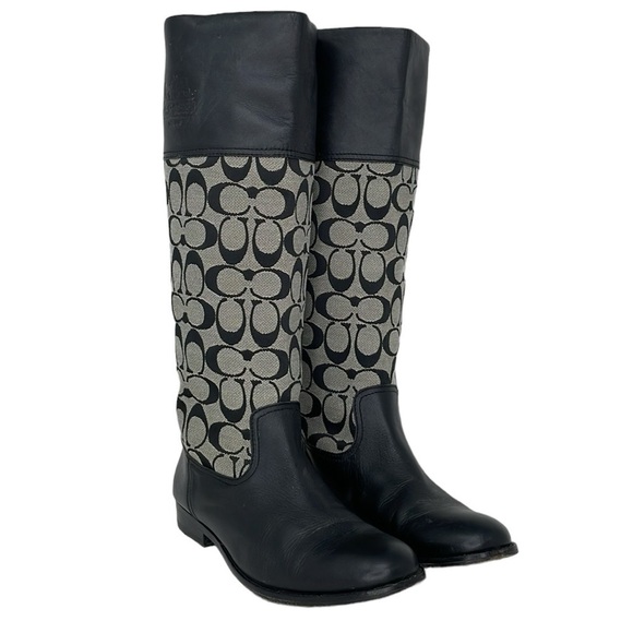 Coach Boots Women's 8.5 Grey Black Chrissi All-Over Print Knee High - Picture 2 of 14